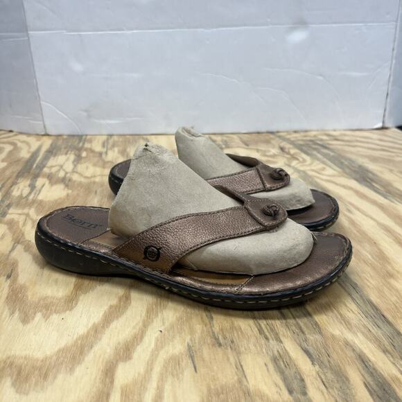 Born Brown Leather Slip On Thong Flip Flop Sandals W9373 Womens US Size 8 M/W - Picture 1 of 12
